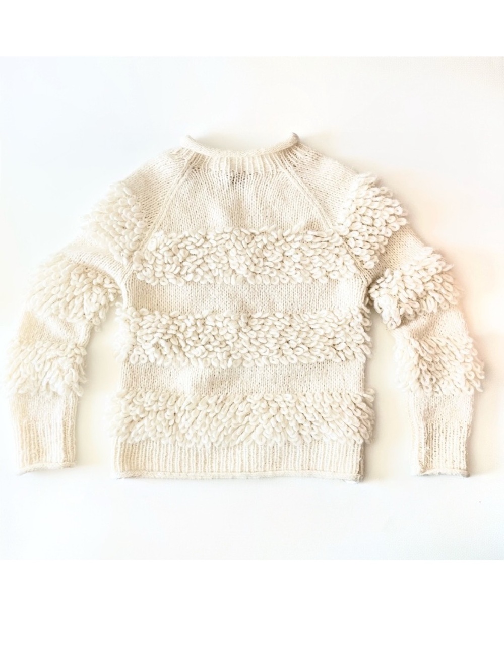 Faherty Polly Alpaca Sweater Winter White Cream Loop Textured Mock Turtle Neck S